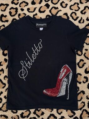 Kids Black Tee with Red Rhinestone High Heel